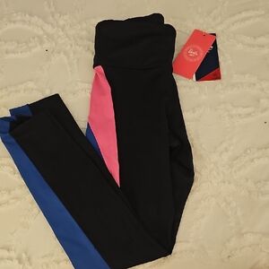 NWT Reebok Barbie Black Leggings with Pink and Blue Accents